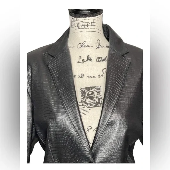 Ralph Lauren Crocodile Embossed Black Leather Jacket Blazer.Sz L. Mint - Picture 3 of 9